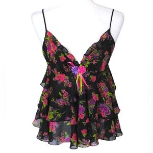 Betsey Johnson Floral Camisole Sheer Tank Top Size Small